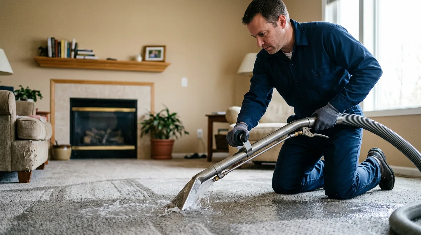 Water damage restoration technician working near Wallace, MI